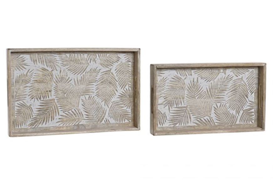 BANDEJA SET 2 MANGO 43X27X5 HOJAS NATURAL MARRON